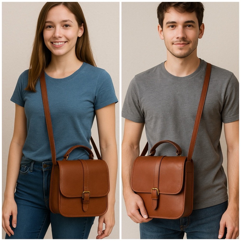 Green Fields Full Grain Harness Leather Crossbody Bag – Made in the USA Unisex